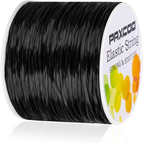Vista 8 de Cuerda elástica negra Paxcoo, cordón elástico para cuentas para pulseras, collares, fabricación de joyas y suministros para enhebrado