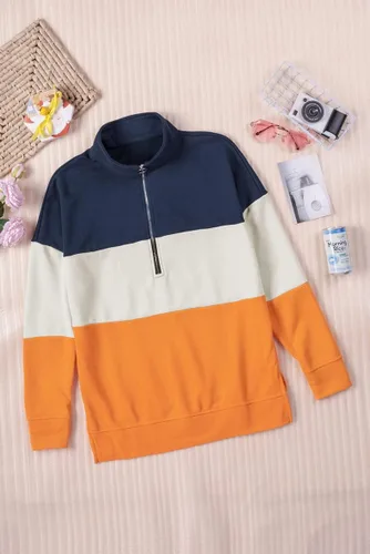 Vista 22 de KINGFEN Sudadera de manga larga con cremallera de un cuarto para mujer