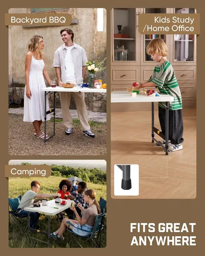 Vista 8 de FanttikOutdoor Folding Table 4 Foot Quick Adjust Portable Plastic 4 Heights Granito blanco