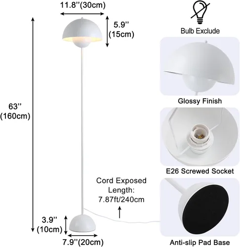 Vista 5 de Lámpara de pie moderna para dormitorio, lámparas de pie altas para sala de estar, lámpara de pie LED bohemia para oficina, lámparas de pie Blanco