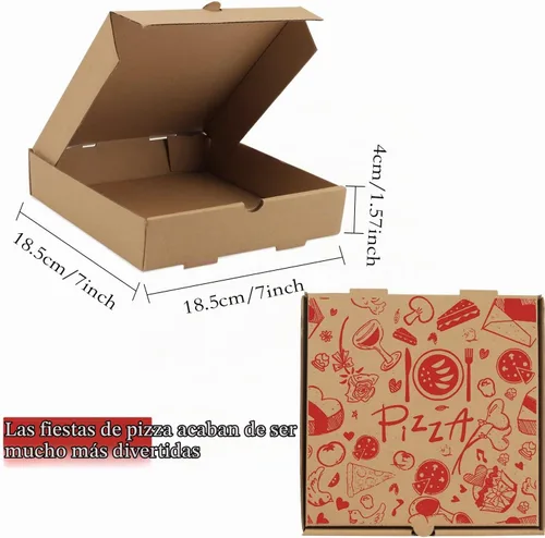 Vista 2 de Cajas de pizza, paquete de 15 cajas de pizza corrugada de papel kraft de 7.3 x 7.3 x 1.6 pulgadas, cajas de comida para llevar, cajas de embalaje