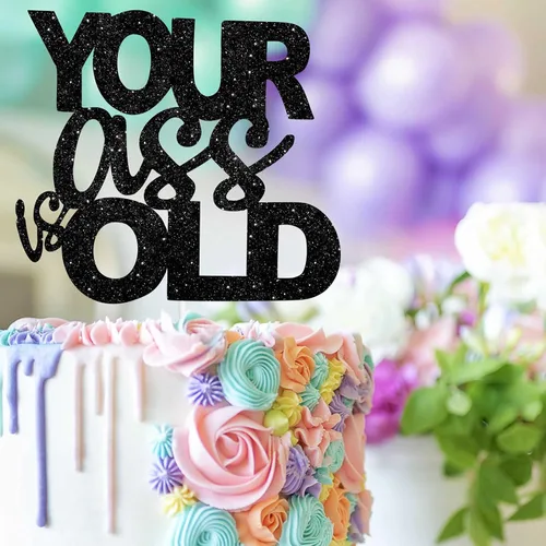 Vista 3 de Decoración de pastel con purpurina negra para decoración de tartas, suministros divertidos para hombre y mujer, decoración de fiesta de cumpleaños