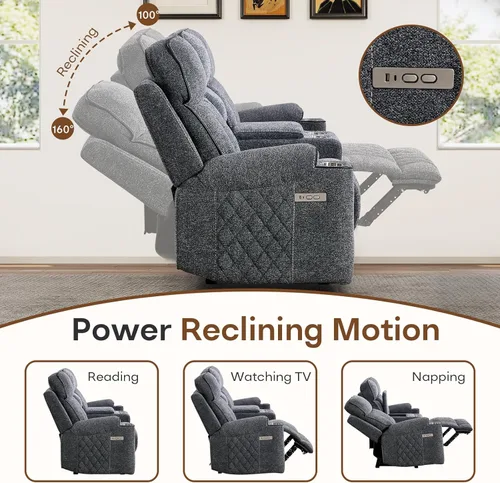 Vista 3 de HAOMARKETS Silla reclinable eléctrica para adultos con puerto USB, sofás reclinables eléctricos de tela suave con portavasos de metal, sillas