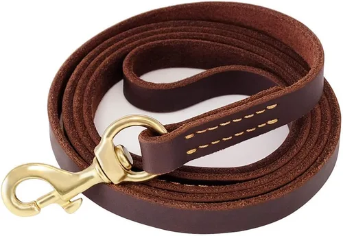 Vista 9 de Correa para perros Fairwin Brown en cuero genuino color marrón 6 / 5 pies para perros grandes/medianos/perros entrenamiento/caminatas, Café Oscuro