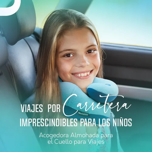Vista 2 de BCOZZY Paquete de 2 almohadas de viaje para niños, color rosa pequeño y azul marino pequeño, soporte patentado para la cabeza, el cuello