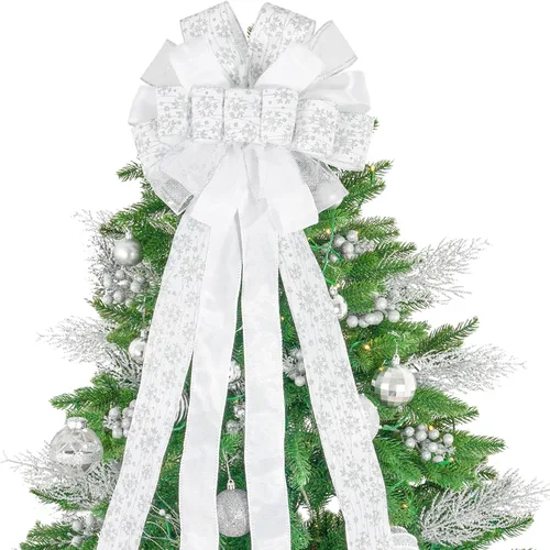 Vista 11 de Decoración para árbol de Navidad de 52 x 12 pulgadas, adorno de Navidad con serpentina de malla de satén con purpurina, para decoración y adornos