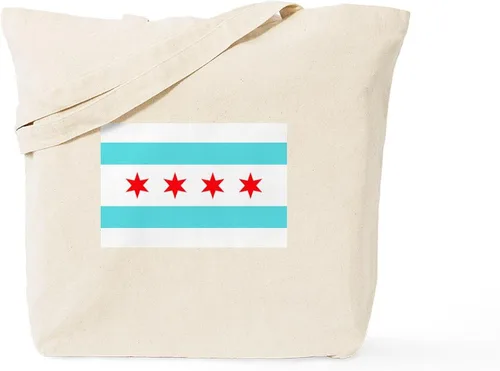 Vista 7 de CafePress Bolsa de compras de lona beige natural reutilizable con bandera de Chicago
