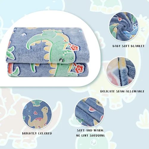 Vista 6 de Gdindff Bonita manta infantil que brilla en la oscuridad con diseño de dinosaurio para niños, de franela que brilla en la cama, sofá, sofá, manta