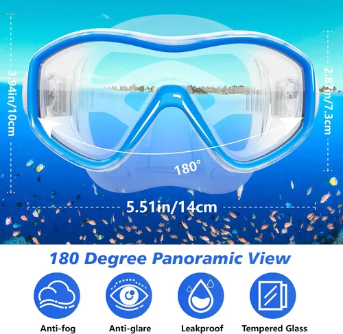 Vista 3 de Kids Swim Goggles with Nose Cover, Snorkel Diving Mask for Boys Girls Ages 5-15, Anti-Fog Clear View Swimming Goggles