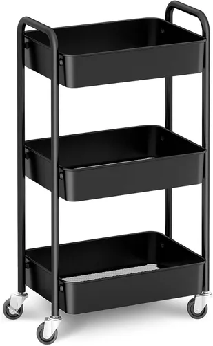 Vista 11 de CAXXA Organizador de almacenamiento de metal con ruedas de 3 niveles, carrito de utilidad móvil, carrito de cocina con ruedas giratorias