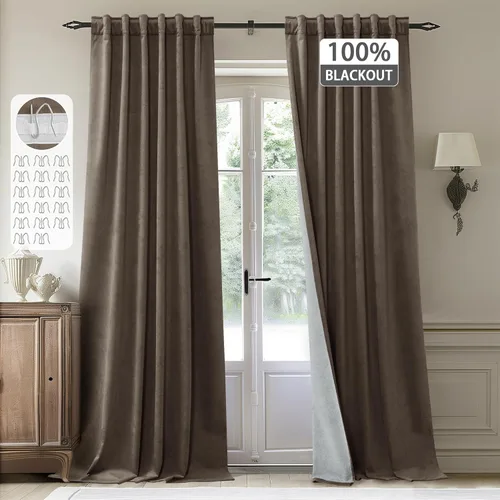 Vista 67 de StangH Cortinas 100% opacas, color beige, terciopelo suave y grueso, cortinas para ventana de dormitorio, forro blanco, cortinas con aislamiento