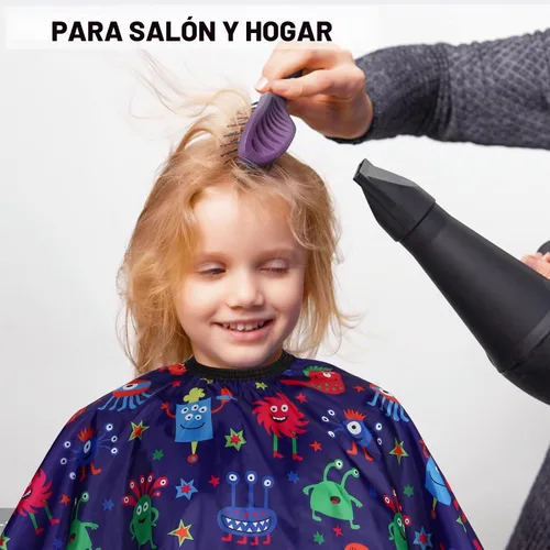 Vista 6 de Capa de peluquería para niños con cepillo para el cuello, capa profesional de corte de pelo con cierre a presión ajustable