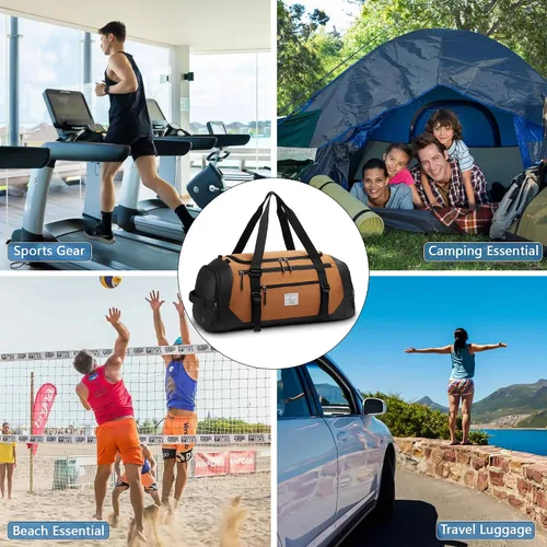 Vista 7 de Bolsa de lona para hombres bolsa de gimnasio 1000d material impermeable de nylon, Caqui2, 65 l, Viajes