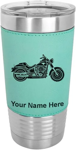 Vista 21 de LaserGram - Vaso de 20 onzas con aislamiento al vacío, estilo motocicleta, grabado personalizado incluido (piel sintética, estilo béisbol)