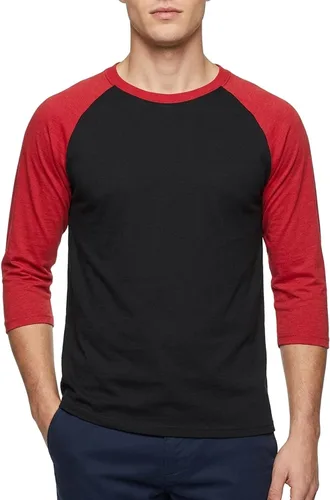Vista 31 de Camiseta de béisbol raglán para hombre, de algodón, dos tonos, casual, atlética