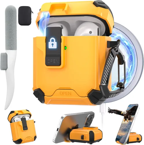 Vista 50 de Maxjoy Funda protectora para AirPods 4 2024, funda protectora para AirPods de 4ª generación con bloqueo automático, compatible con MagSafe, Verde