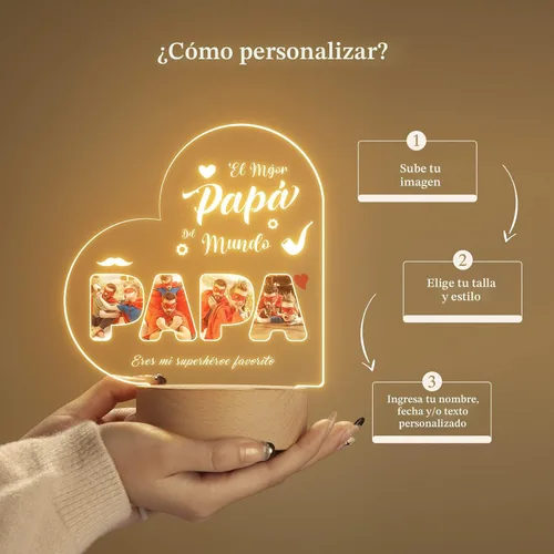 Vista 6 de Bemaystar Regalos para papá, regalos personalizados para el día del padre de hija, hijo, esposa, luz nocturna LED acrílica con imagen, regalos