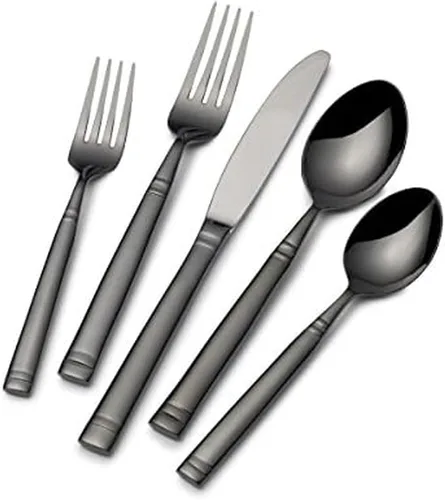 Vista 9 de Towle Living Satin Wave - Juego de cubiertos de acero inoxidable forjado de 20 piezas, servicio para 4