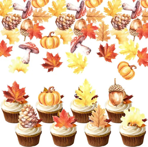 Vista 16 de Rsstarxi Paquete de 24 adornos para cupcakes con purpurina de otoño de hojas de arce de otoño, palillos para cupcakes, decoración de pasteles