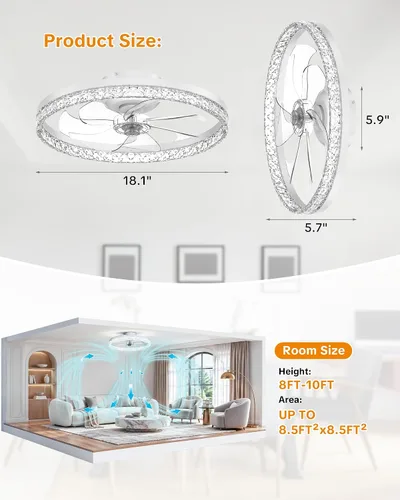 Vista 2 de Ventiladores de techo de 18 pulgadas con luces y control remoto Marfil