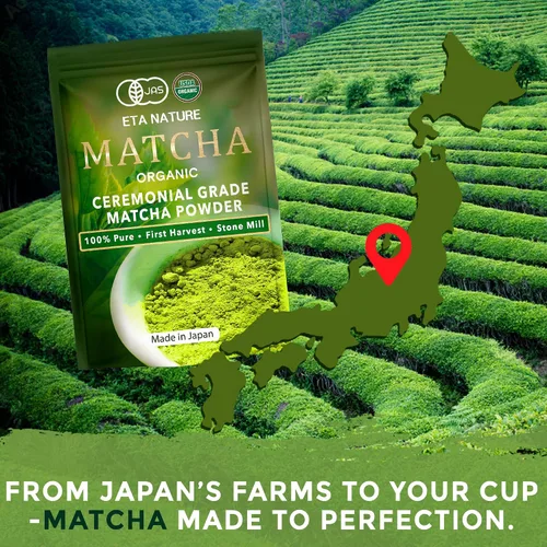 Vista 6 de ETANATURE Polvo orgánico de matcha de grado ceremonial, polvo de té verde matcha japonés de primera calidad, certificado USDA y JAS, primera cosecha