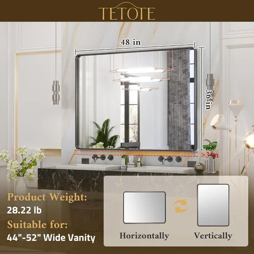 Vista 59 de TETOTE Espejo de marco dorado cepillado de 16 x 24 pulgadas, espejo de tocador de baño de latón dorado para pared, espejo enmarcado rectangular