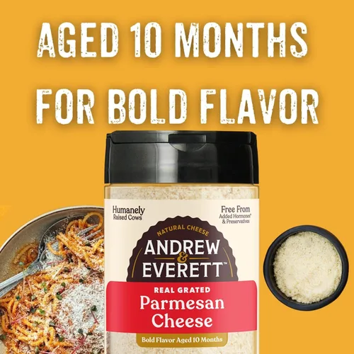 Vista 3 de Andrew & Everett Queso parmesano rallado sin hormonas, recipiente de 7 onzas