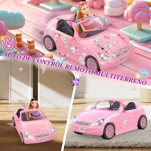 Vista 6 de Conjunto de coche y muñeca RC rosa, baterías recargables juguetes