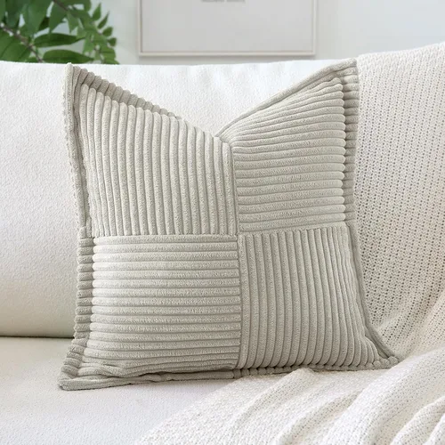 Vista 10 de OTOSTAR Fundas de almohada decorativas de pana a rayas con empalme, fundas de almohada bohemias súper suaves, almohadas decorativas con textura