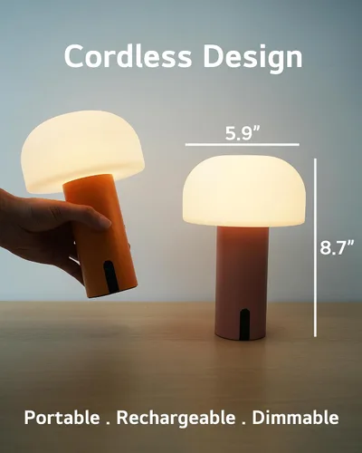 Vista 3 de Lámpara de mesa de hongos para exteriores, recargable, inalámbrica, impermeable, portátil, funciona con pilas, con carga USB, luz nocturna