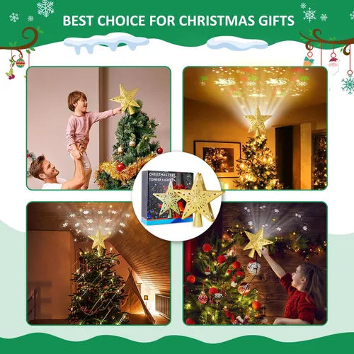 Vista 7 de Adorno para la punta del árbol de Navidad, adorno LED para la punta del árbol con control remoto, 8 modos de iluminación, decoraciones para árbol