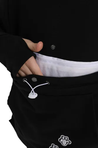 Vista 7 de LINYUCHEN Sudadera con capucha para niños y niñas, con bolsa de gato, sudadera de manga larga con orejas de gato Negro