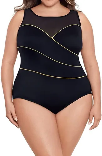 Vista 2 de Longitude Traje de baño de malla con cuello alto y cuello alto para mujer, copa suave, traje de baño de una pieza