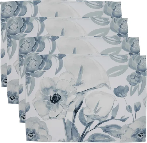 Vista 3 de Manteles individuales florales grandes de acuarela (juego de 4)