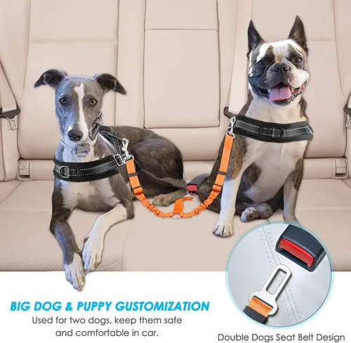 Vista 9 de SlowTon - Cinturón de seguridad doble para perro con amortiguador elástico ajustable Dual Dog Seatbelt Splitter for Two Dogs, Reflective, No