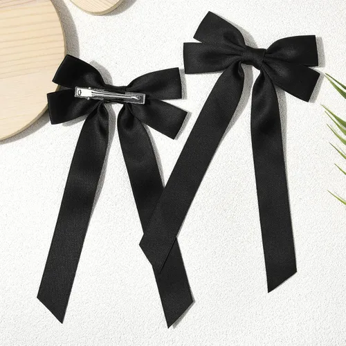 Vista 3 de Lazos de satén sedoso y pinzas de cocodrilo, soportes para cola de caballo de cinta negra, accesorios para el cabello para mujeres, niñas, niños