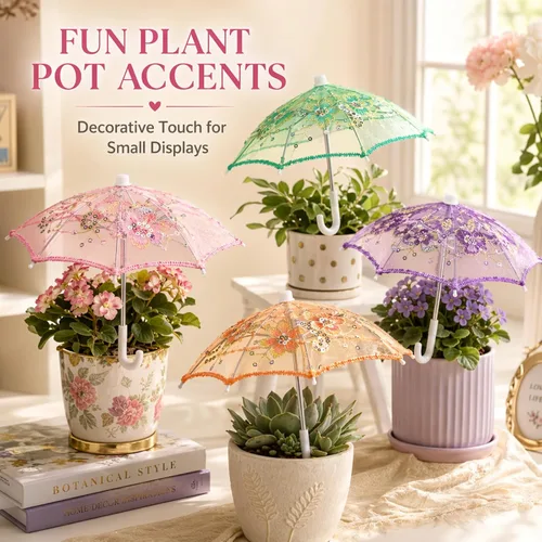 Vista 6 de Toyvian - Paquete de 6 mini sombrillas y sombrillas de encaje, estilo hecho a mano, de lentejuelas decorativas para decoraciones, fiestas de té