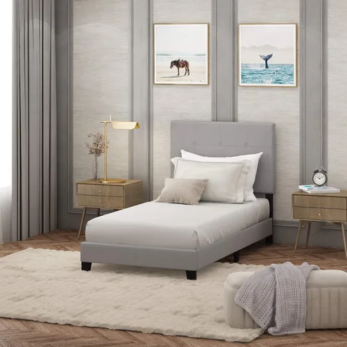 Vista 9 de Furinno Laval Marco de Cama Plataforma Tapizado con Botones Penachos, Individual, Glacier