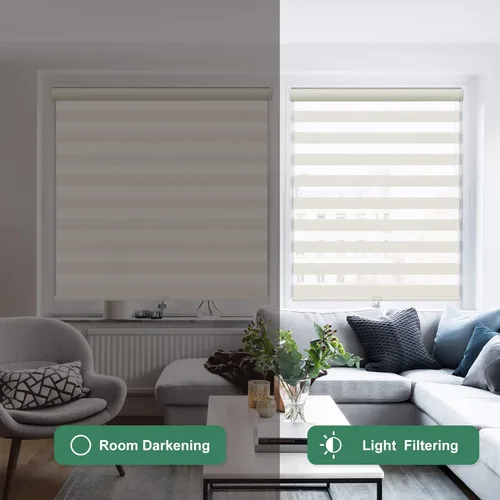 Vista 5 de Tonature Persianas enrollables estilo cebra inalámbricas, persianas de filtrado de luz para ventanas con tela de doble capa, fáciles de instalar