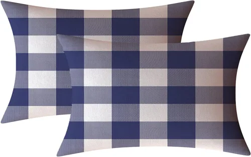 Vista 38 de Fundas de almohada decorativas rústicas de Aqua y blanco a cuadros estilo búfalo para sofá, funda de almohada para granja, decoración