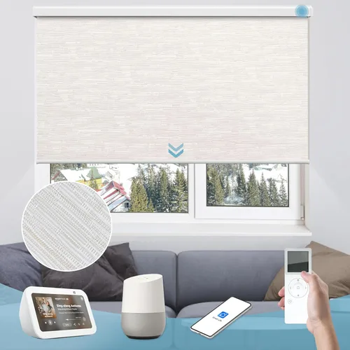 Vista 30 de Persiana enrollable inteligente 100 % opaca, pantalla motorizada compatible con Alexa Google, persiana de control de aplicación para ventana Tela