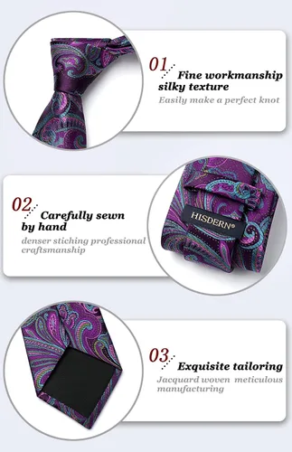 Vista 238 de HISDERN Corbatas para hombre, corbata de cachemira y bolsillo cuadrado tejido clásico floral para hombre, corbata de fiesta de boda