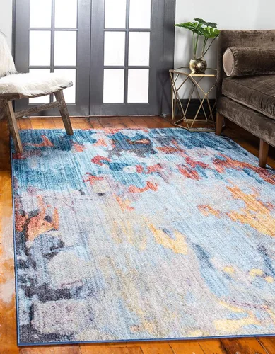 Vista 3 de Unique Loom Downtown Collection Abstract, tonos pastel, alfombra ecléctica de área, 8' 0" x 10' 0", MultiAzul claro