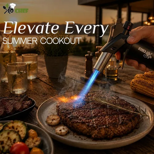 Vista 10 de Jo Chef Soplete de crema Brulee, soplete de cocina de butano para sellar, barbacoa, cocinar 2 Butane Cans (3.38oz), 2,370°F Adjustable Flame, Hand