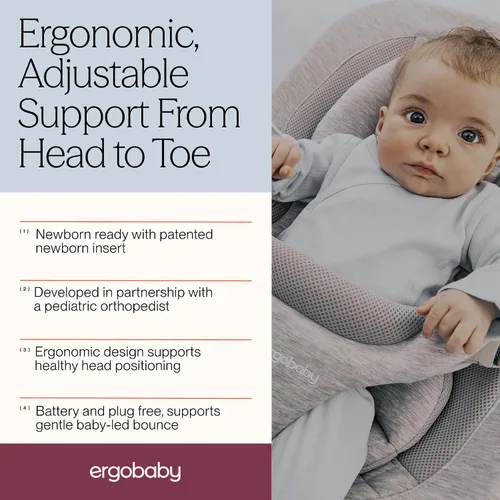Vista 3 de Ergobaby Evolve Hamaca 3 en 1, Asiento Hamaca para Bebé Ajustable de Múltiples Posiciones, Se Adapta de Recién Nacido a Niño Pequeño, Carbón