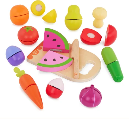 Vista 7 de B. toys Chop 'N' Play - Comida de madera para jugar, frutas, cuchillo