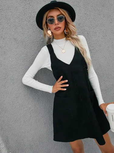 Vista 3 de Milumia Vestido casual a cuadros con cuello en V sin mangas para mujer con bolsillo