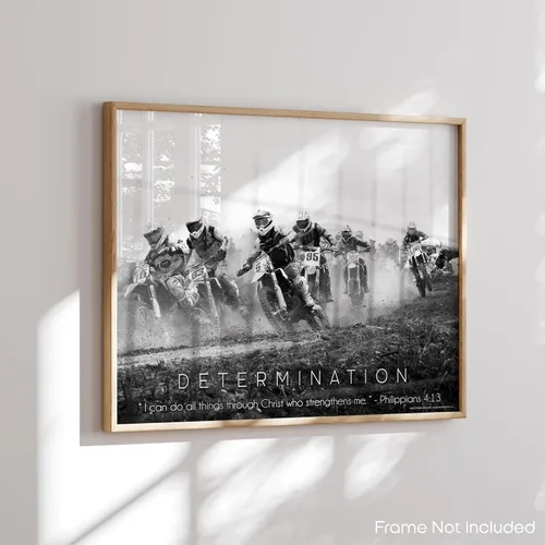 Vista 4 de Inspirational Wall Art Co. - Determinación - Motocross ATV Dirt Bike Guys Rampa Freestyle Racing Regalo Niños Motivación Citas Carteles Impresos