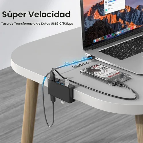 Vista 5 de ORICO Hub USB 3.0, Abrazadera de Hub USB, Divisor USB de Aluminio de 4 Puertos con Puerto de Fuente de Alimentación Adicional y Cable de Datos USB