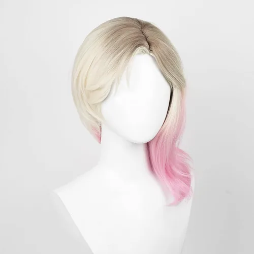 Vista 4 de Gorgewg Pelucas cortas rubias rosas para Stacy Cosplay peluca adulta mujeres disfraz fiesta juego de rol pelo sintético